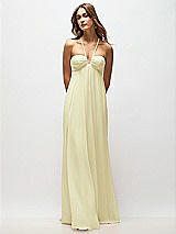 Rear View Thumbnail - Butter Yellow Empire Waist Chiffon Halter Maxi Dress with Convertible Spaghetti Straps