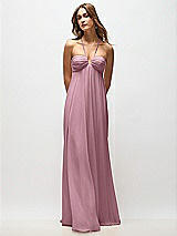 Rear View Thumbnail - Dusty Pink Empire Waist Chiffon Halter Maxi Dress with Convertible Spaghetti Straps