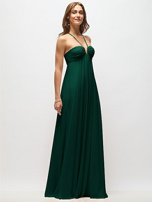 Empire Waist Chiffon Halter Maxi Dress with Convertible Spaghetti Straps