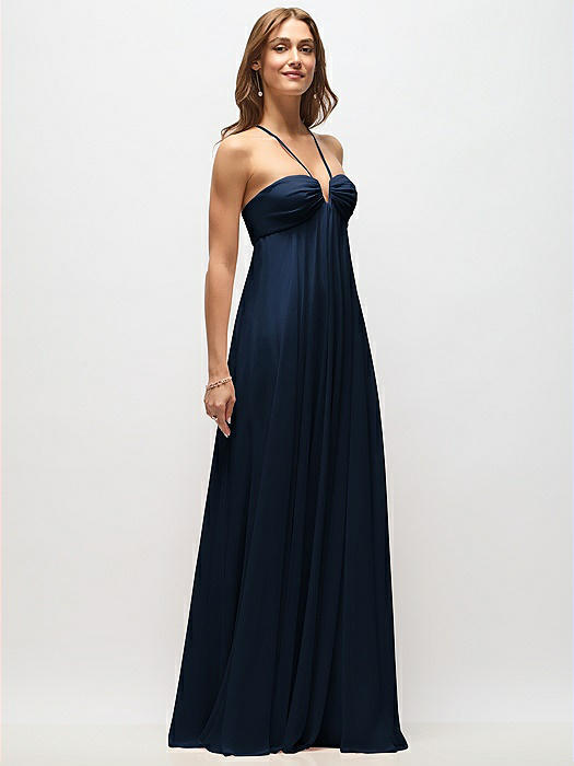 Empire Waist Chiffon Halter Maxi Dress with Convertible Spaghetti Straps