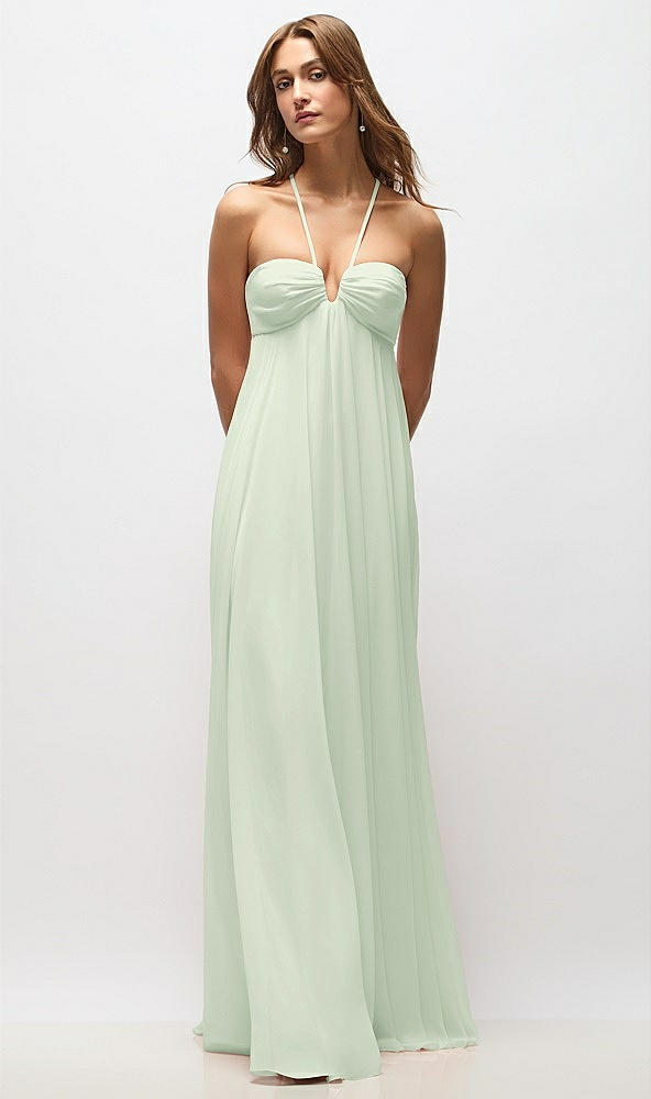 Back View - Mint Green Empire Waist Chiffon Halter Maxi Dress with Convertible Spaghetti Straps