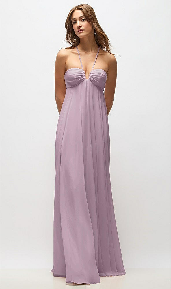 Back View - Suede Rose Empire Waist Chiffon Halter Maxi Dress with Convertible Spaghetti Straps