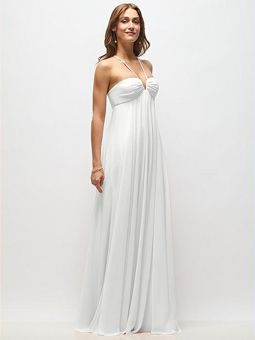 Empire Waist Chiffon Halter Maxi Dress with Convertible Spaghetti Straps