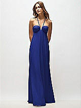 Rear View Thumbnail - Cobalt Blue Empire Waist Chiffon Halter Maxi Dress with Convertible Spaghetti Straps