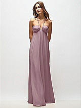 Rear View Thumbnail - Dusty Rose Empire Waist Chiffon Halter Maxi Dress with Convertible Spaghetti Straps