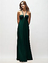 Rear View Thumbnail - Evergreen Empire Waist Chiffon Halter Maxi Dress with Convertible Spaghetti Straps