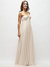Front View Thumbnail - Oat Empire Waist Chiffon Halter Maxi Dress with Convertible Spaghetti Straps