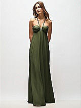 Rear View Thumbnail - Olive Green Empire Waist Chiffon Halter Maxi Dress with Convertible Spaghetti Straps