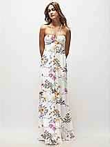 Front View Thumbnail - Butterfly Botanica Ivory Empire Waist Floral Chiffon Halter Maxi Dress with Convertible Spaghetti Straps