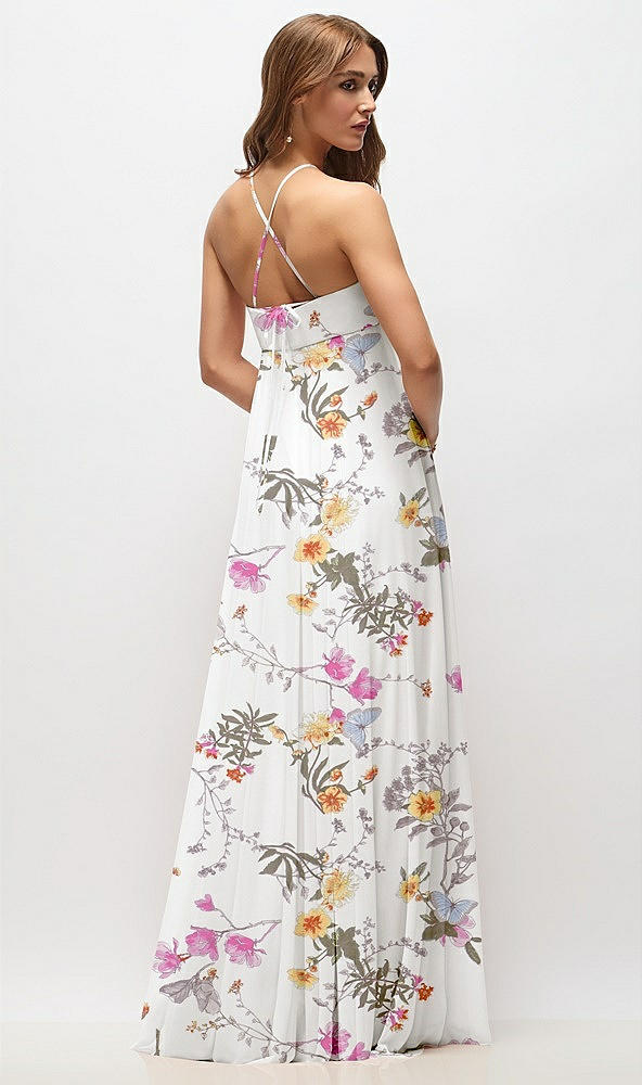 Back View - Butterfly Botanica Ivory Empire Waist Floral Chiffon Halter Maxi Dress with Convertible Spaghetti Straps
