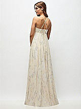 Rear View Thumbnail - Butter Yellow Floral Empire Waist Floral Chiffon Halter Maxi Dress with Convertible Spaghetti Straps