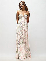 Front View Thumbnail - Blush Garden Empire Waist Floral Chiffon Halter Maxi Dress with Convertible Spaghetti Straps