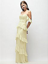 Front View Thumbnail - Butter Yellow Off-the-Shoulder Cowl Chiffon Tiered Ruffle Maxi Dress with Convertible Ruffle Straps