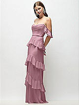 Front View Thumbnail - Dusty Pink Off-the-Shoulder Cowl Chiffon Tiered Ruffle Maxi Dress with Convertible Ruffle Straps