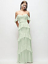Rear View Thumbnail - Mint Green Off-the-Shoulder Cowl Chiffon Tiered Ruffle Maxi Dress with Convertible Ruffle Straps