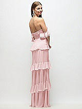 Side View Thumbnail - Ballet Pink Off-the-Shoulder Cowl Chiffon Tiered Ruffle Maxi Dress with Convertible Ruffle Straps