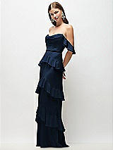 Front View Thumbnail - Midnight Navy Off-the-Shoulder Cowl Chiffon Tiered Ruffle Maxi Dress with Convertible Ruffle Straps