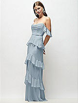 Front View Thumbnail - Mist Off-the-Shoulder Cowl Chiffon Tiered Ruffle Maxi Dress with Convertible Ruffle Straps