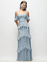 Rear View Thumbnail - Mist Off-the-Shoulder Cowl Chiffon Tiered Ruffle Maxi Dress with Convertible Ruffle Straps