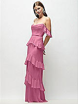 Front View Thumbnail - Orchid Pink Off-the-Shoulder Cowl Chiffon Tiered Ruffle Maxi Dress with Convertible Ruffle Straps