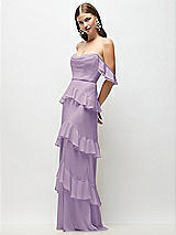 Front View Thumbnail - Pale Purple Off-the-Shoulder Cowl Chiffon Tiered Ruffle Maxi Dress with Convertible Ruffle Straps