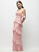 Front View Thumbnail - Rose Off-the-Shoulder Cowl Chiffon Tiered Ruffle Maxi Dress with Convertible Ruffle Straps
