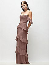 Front View Thumbnail - Sienna Off-the-Shoulder Cowl Chiffon Tiered Ruffle Maxi Dress with Convertible Ruffle Straps