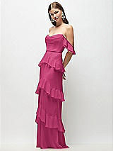 Front View Thumbnail - Tea Rose Off-the-Shoulder Cowl Chiffon Tiered Ruffle Maxi Dress with Convertible Ruffle Straps