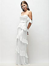 Front View Thumbnail - White Off-the-Shoulder Cowl Chiffon Tiered Ruffle Maxi Dress with Convertible Ruffle Straps