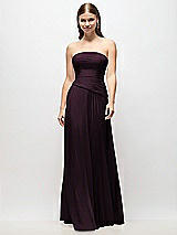 Front View Thumbnail - Deep Plum Strapless Chiffon Maxi Dress with Asymmetrical Ruched Drop Waist