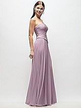 Side View Thumbnail - Suede Rose Strapless Chiffon Maxi Dress with Asymmetrical Ruched Drop Waist