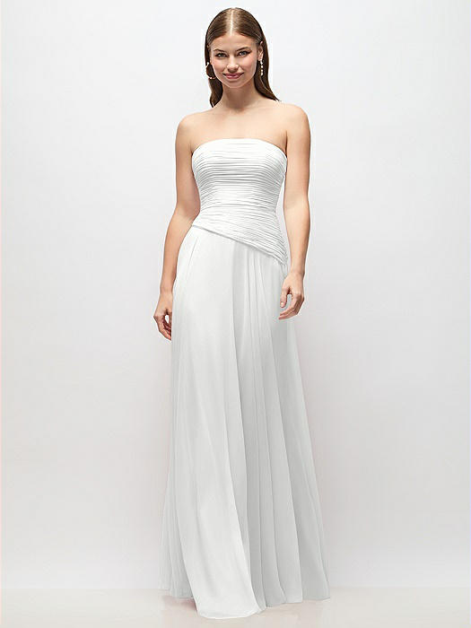 Strapless Chiffon Maxi Dress with Asymmetrical Ruched Drop Waist