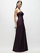 Side View Thumbnail - Aubergine Strapless Chiffon Maxi Dress with Asymmetrical Ruched Drop Waist
