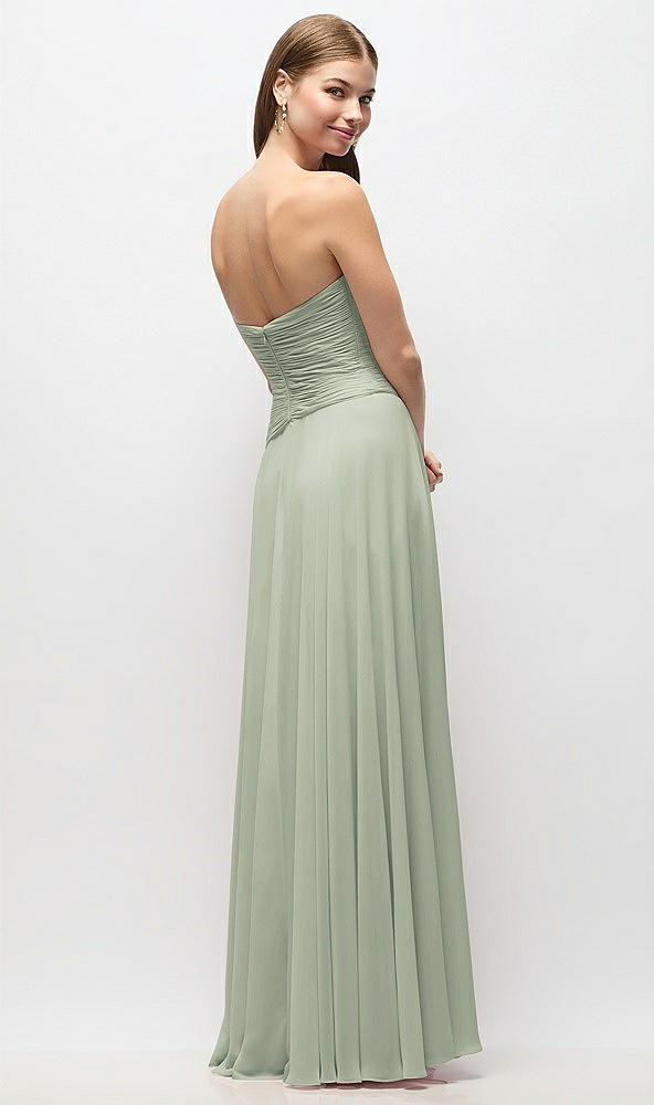 Back View - Celadon Strapless Chiffon Maxi Dress with Asymmetrical Ruched Drop Waist