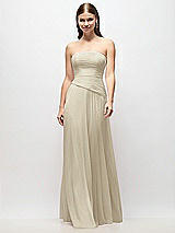 Front View Thumbnail - Champagne Strapless Chiffon Maxi Dress with Asymmetrical Ruched Drop Waist