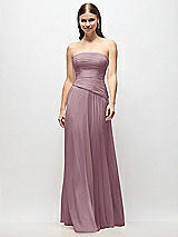 Front View Thumbnail - Dusty Rose Strapless Chiffon Maxi Dress with Asymmetrical Ruched Drop Waist