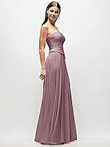 Side View Thumbnail - Dusty Rose Strapless Chiffon Maxi Dress with Asymmetrical Ruched Drop Waist