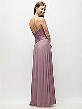 Rear View Thumbnail - Dusty Rose Strapless Chiffon Maxi Dress with Asymmetrical Ruched Drop Waist