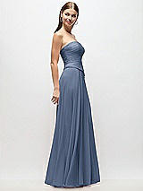 Side View Thumbnail - Larkspur Blue Strapless Chiffon Maxi Dress with Asymmetrical Ruched Drop Waist