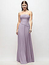 Front View Thumbnail - Lilac Haze Strapless Chiffon Maxi Dress with Asymmetrical Ruched Drop Waist