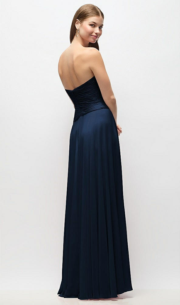 Back View - Midnight Navy Strapless Chiffon Maxi Dress with Asymmetrical Ruched Drop Waist