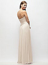 Rear View Thumbnail - Oat Strapless Chiffon Maxi Dress with Asymmetrical Ruched Drop Waist