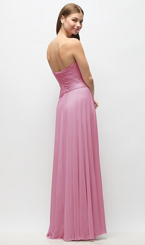 Back View - Powder Pink Strapless Chiffon Maxi Dress with Asymmetrical Ruched Drop Waist
