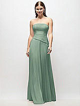 Front View Thumbnail - Seagrass Strapless Chiffon Maxi Dress with Asymmetrical Ruched Drop Waist