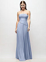 Front View Thumbnail - Sky Blue Strapless Chiffon Maxi Dress with Asymmetrical Ruched Drop Waist