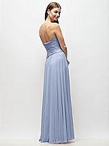Rear View Thumbnail - Sky Blue Strapless Chiffon Maxi Dress with Asymmetrical Ruched Drop Waist