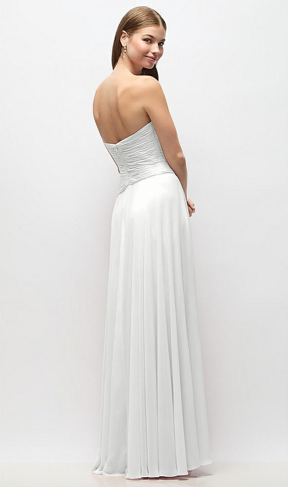 Back View - White Strapless Chiffon Maxi Dress with Asymmetrical Ruched Drop Waist