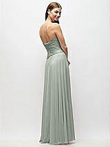 Rear View Thumbnail - Willow Green Strapless Chiffon Maxi Dress with Asymmetrical Ruched Drop Waist