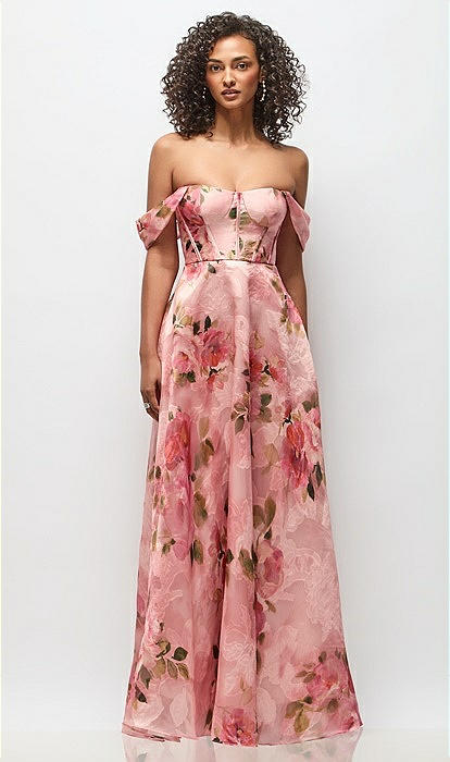 Strapless Organza Jacquard Bustier Maxi Bridesmaid Dress With Off