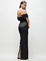 Rear View Thumbnail - Black Off-the-Shoulder Crepe Column Maxi Dress with Bow-Pinch Detail